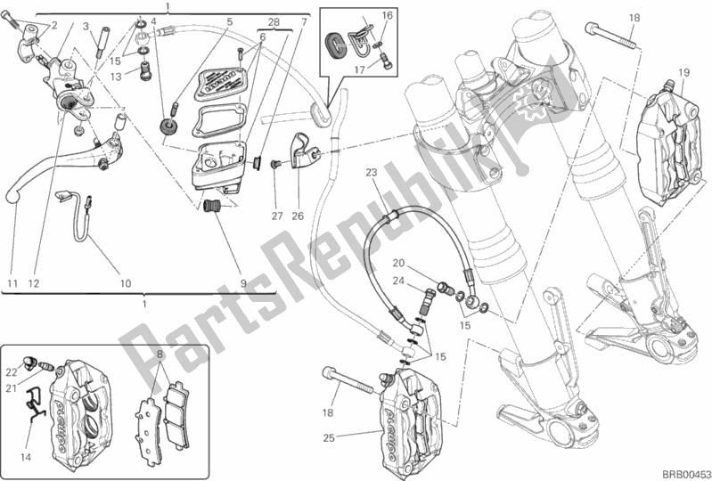 Todas as partes de Sistema De Freio Dianteiro do Ducati Diavel Titanium USA 1200 2015